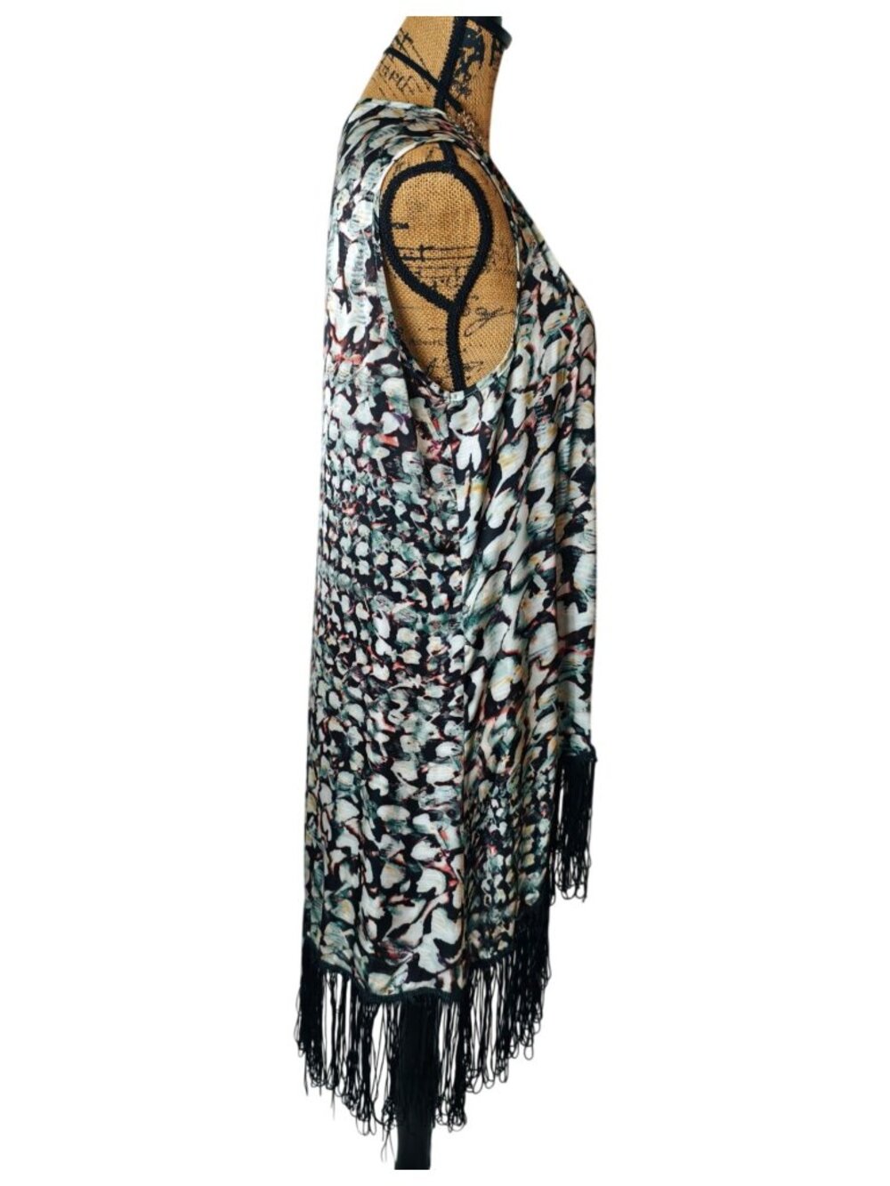 Baccini Womens M Vest Open Front Fringe Hem Floral Boho Sleeveless Cardigan Hipp - Picture 4 of 6